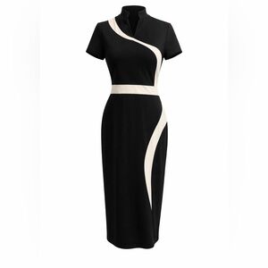 VfEmage Black and Cream Midi Dress